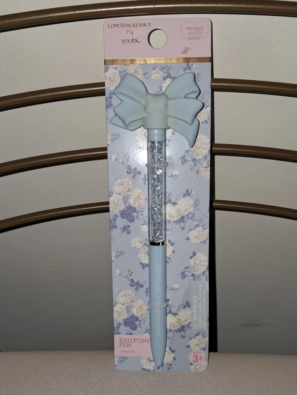 LoveShackFancy Light Blue Bow Glitter Ballpoint Pen